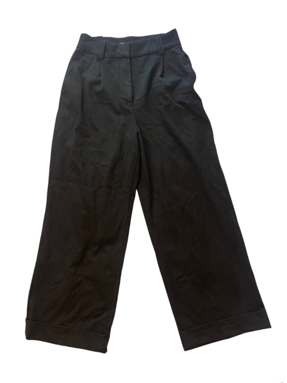 ZARA Black High Waist Pleated Cuffed Wide Leg Trousers Pants Size M
